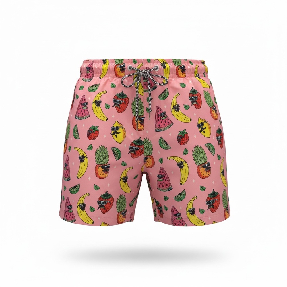 Fruit Print Pink Swim Trunks